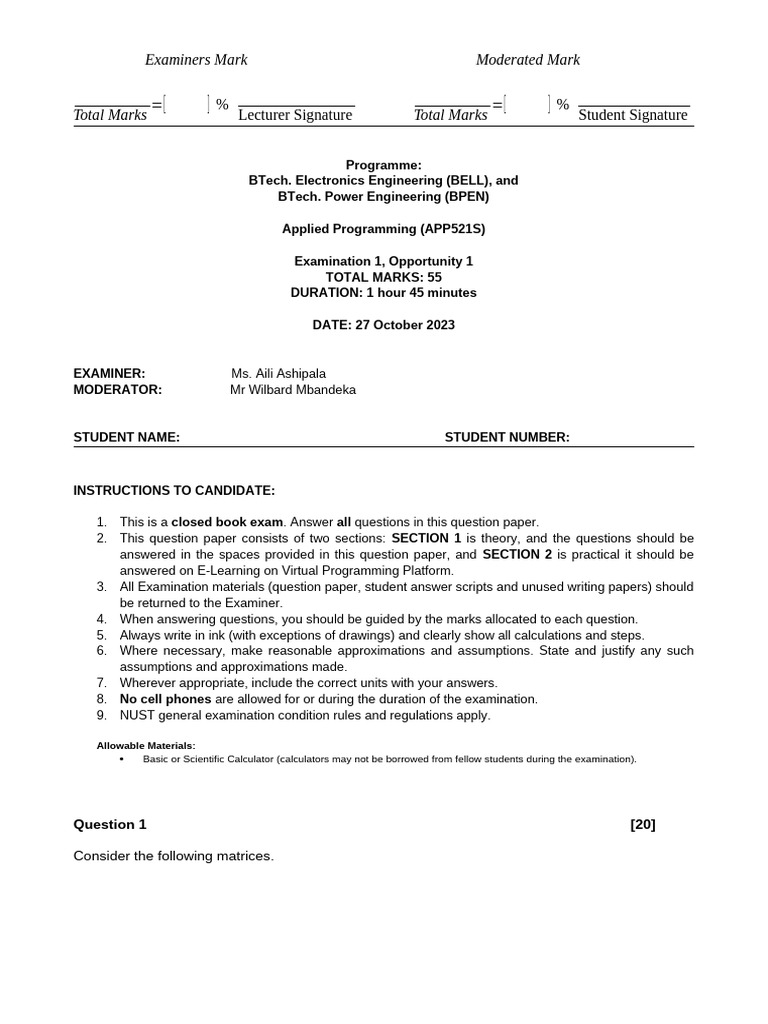 BTech Electronics & Power Engineering Exam | PDF | Matrix (Mathematics ...