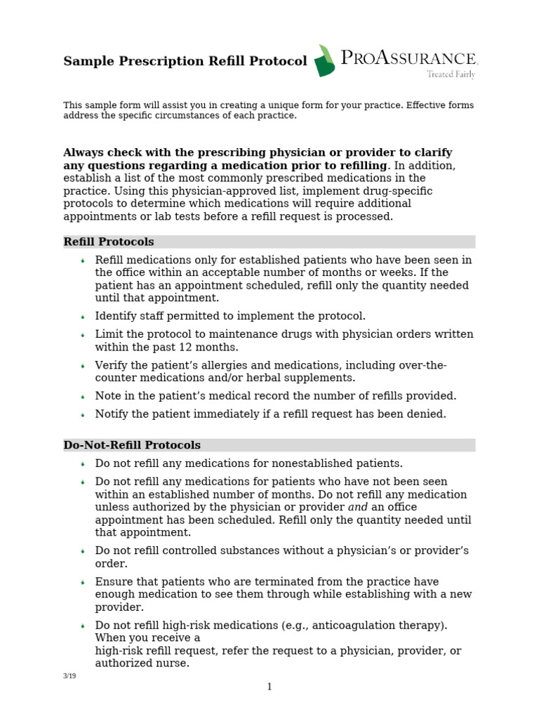 Prescription Refill Protocol Guide | PDF | Medical Prescription ...