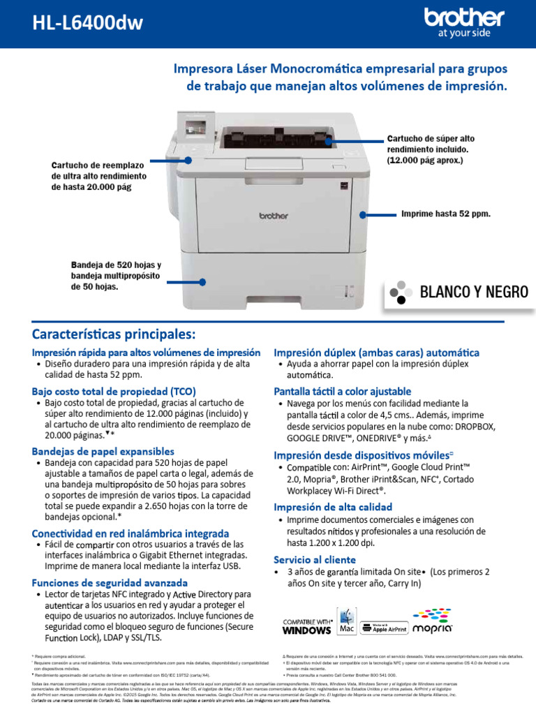 Impresora Láser Monocromática HL-L6400DW | PDF | Impresora (Computación ...