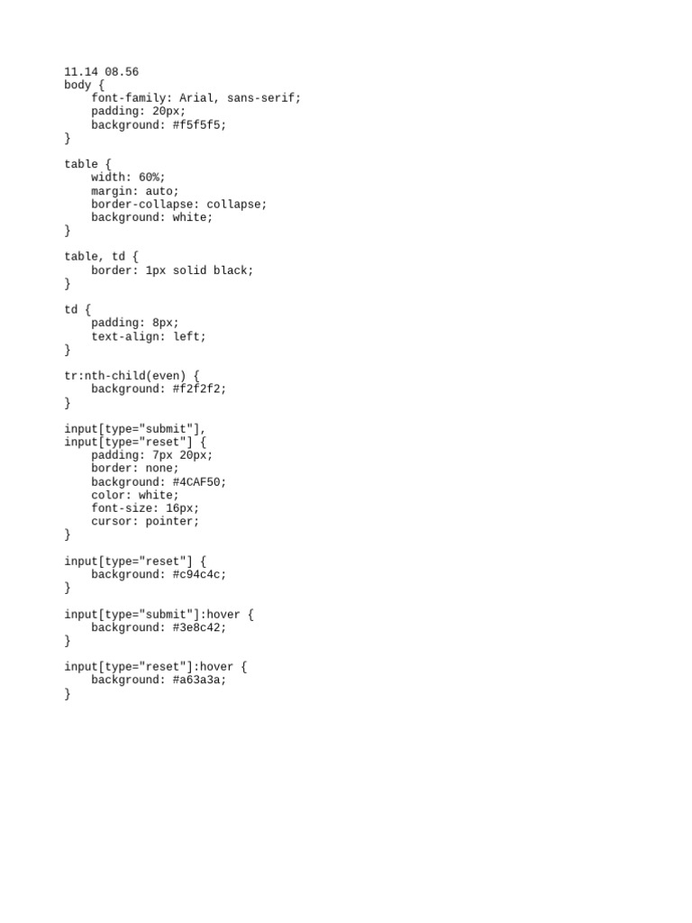 CSS Styling for Tables and Forms | PDF