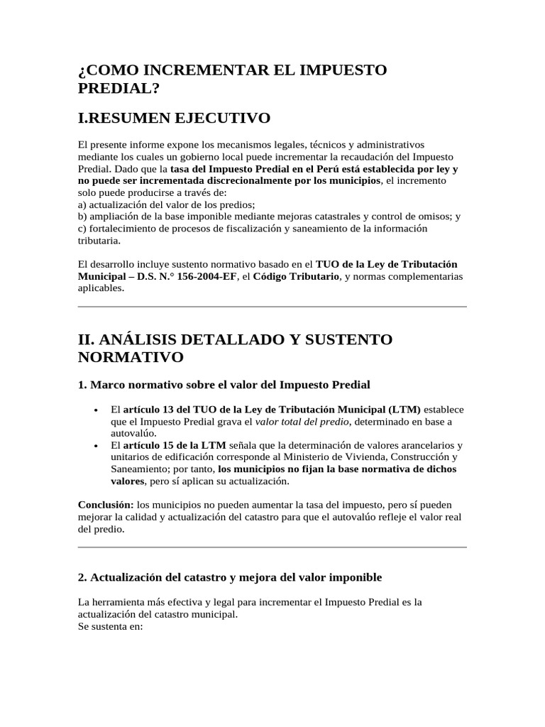 Incremento del Impuesto Predial en Perú | PDF | Impuestos