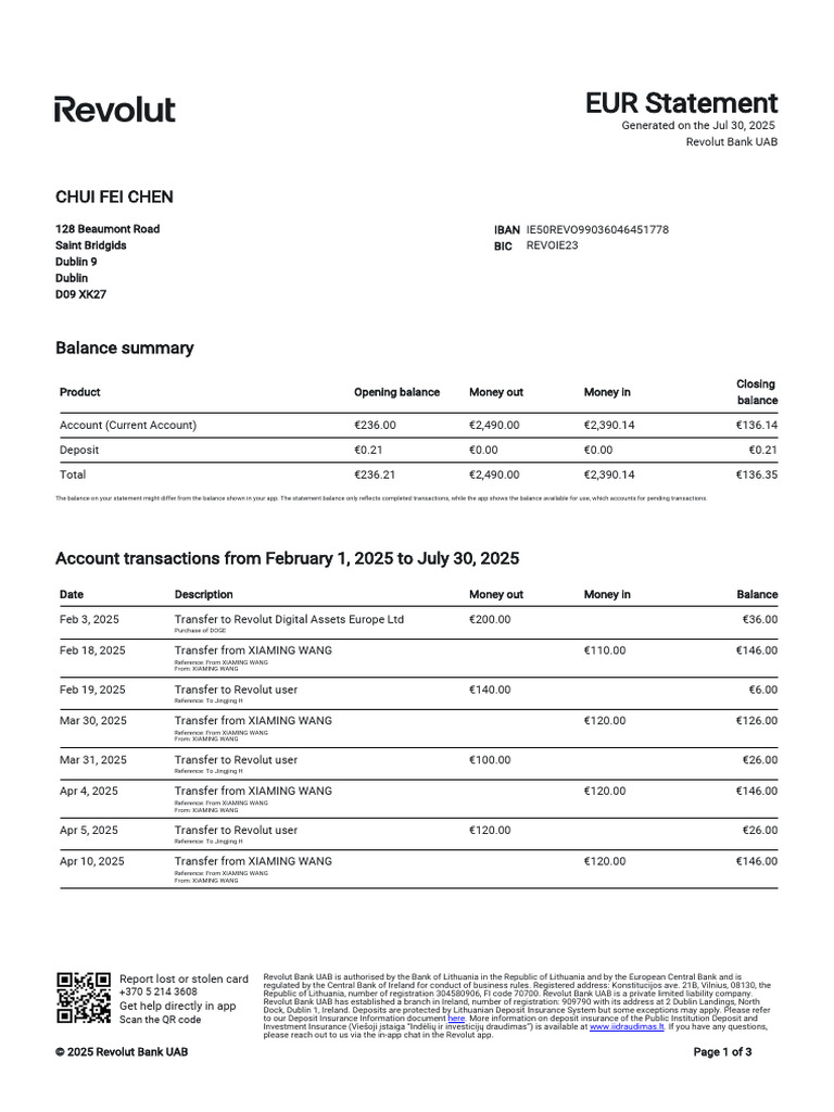 Revolut EUR Account Statement Summary | PDF | Banks | Lithuania