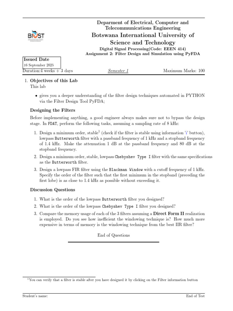 Filter Design Assignment with PyFDA | PDF | Low Pass Filter | Filter ...