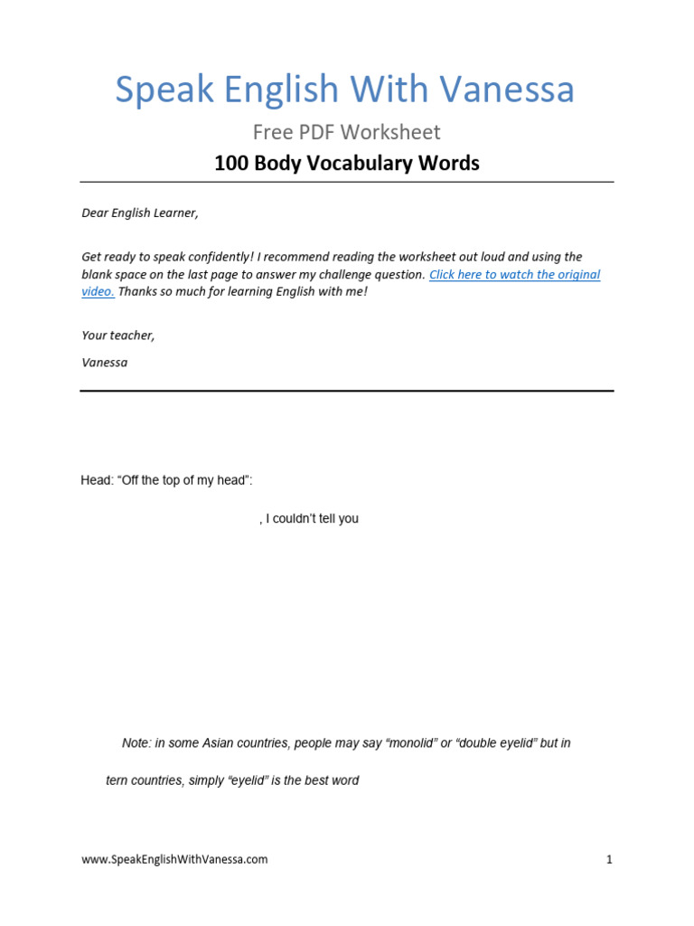 100 Essential Body Vocabulary Words | PDF | Foot | Human Leg