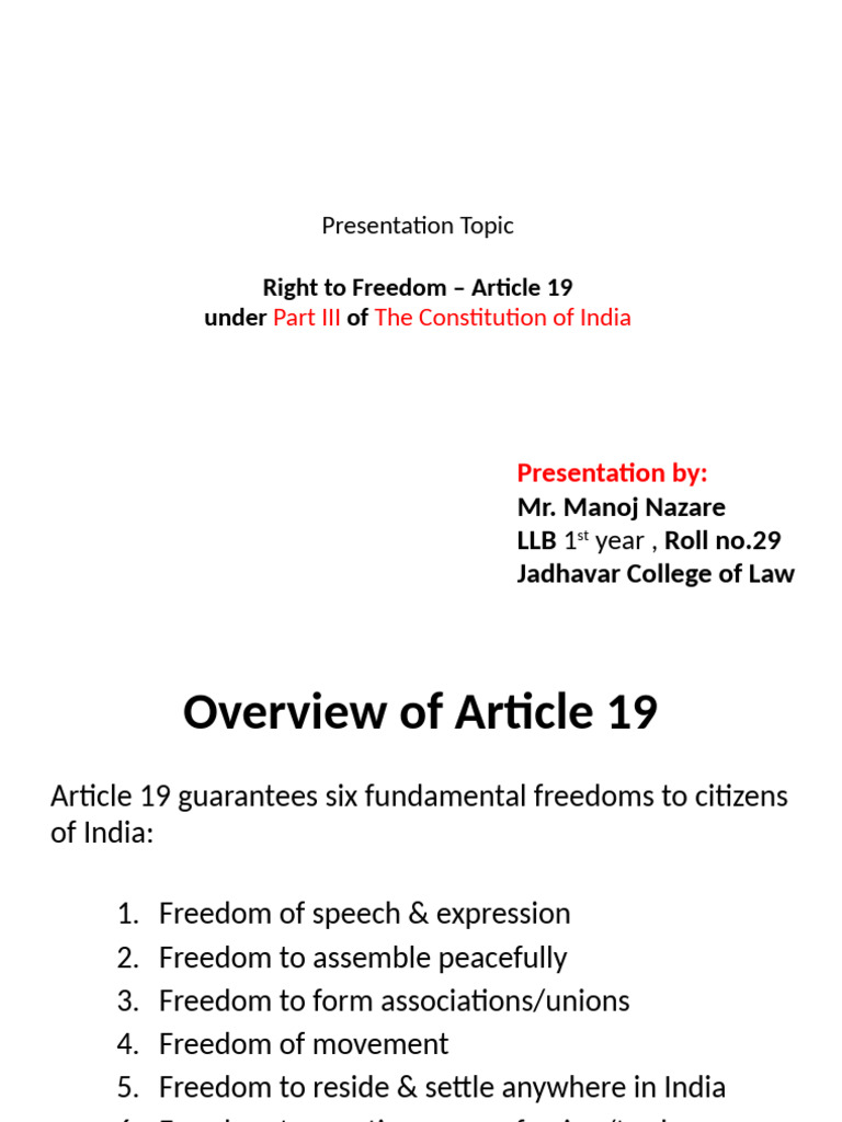 Article 19: Freedom Rights in India | PDF | Freedom Of Expression | Justice