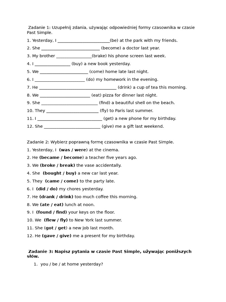 Past Simple Verb Exercises | PDF | Chess Openings | Chess