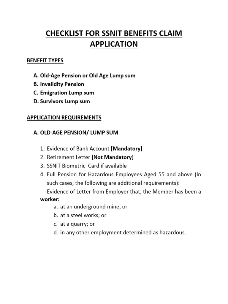 SSNIT Benefits Claim Checklist | PDF | Pension