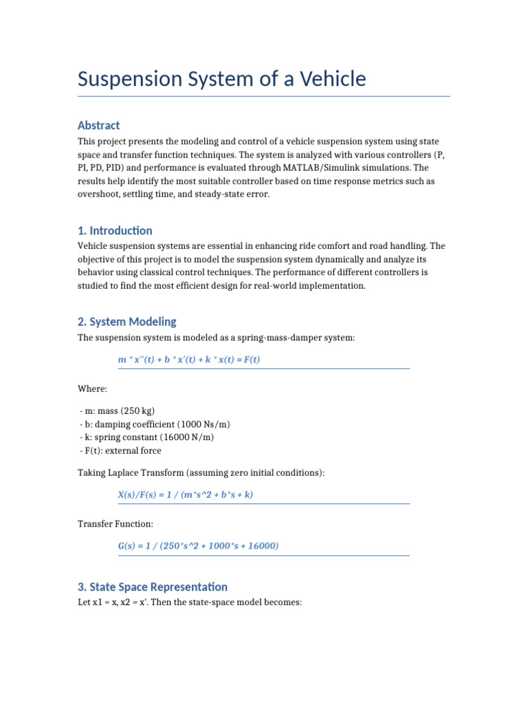 Vehicle Suspension System Control Analysis | PDF | Control Theory ...