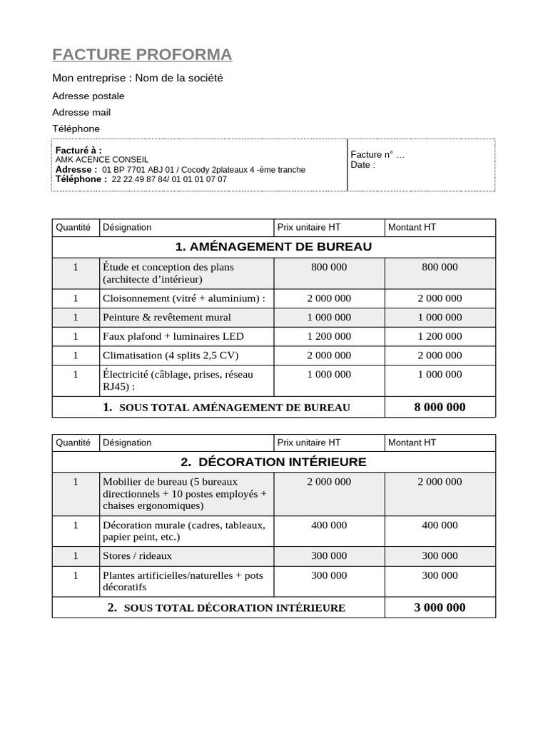 Facture Proforma Aménagement Bureau et IT | PDF | Informatique ...