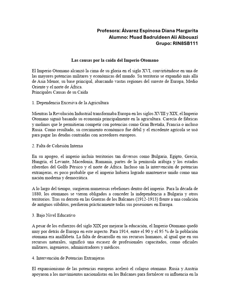 Causas de la Caída del Imperio Otomano | PDF | imperio Otomano ...