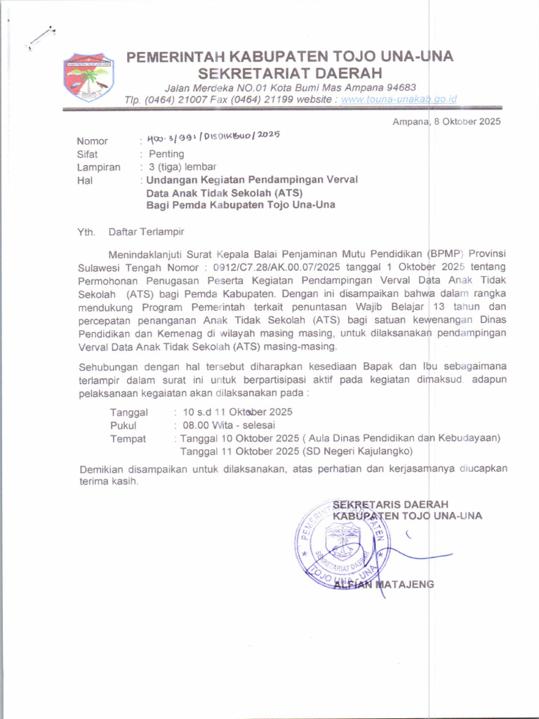 Undangan Pendampingan Verval Ats | PDF