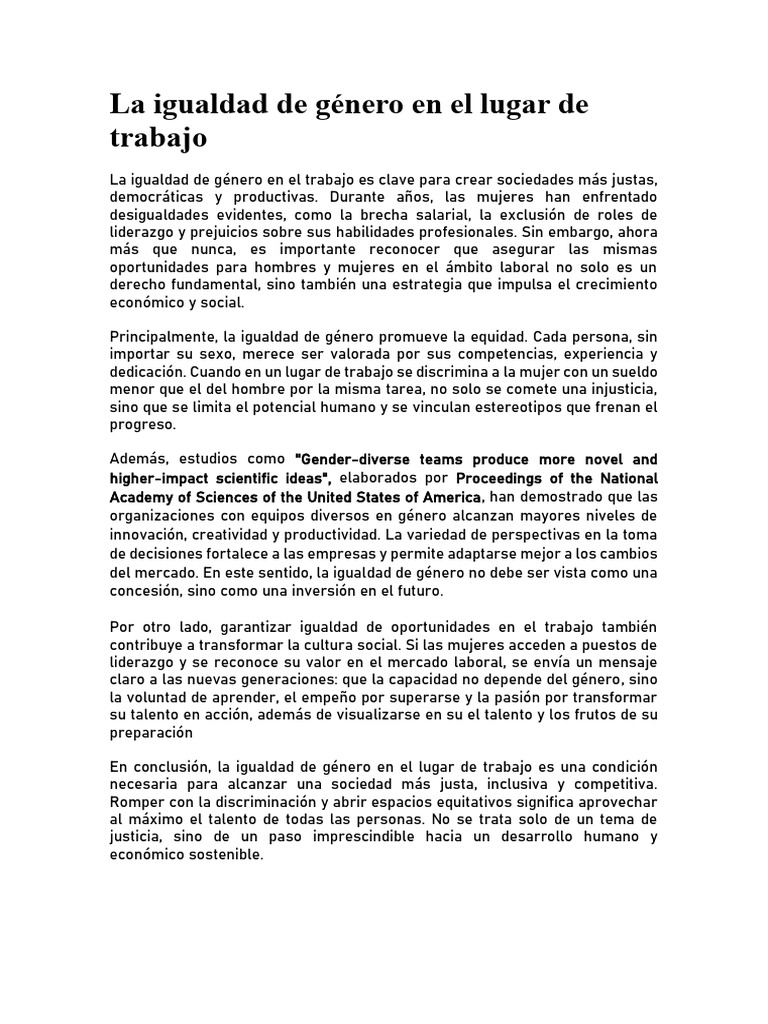 Igualdad de género en el trabajo | PDF