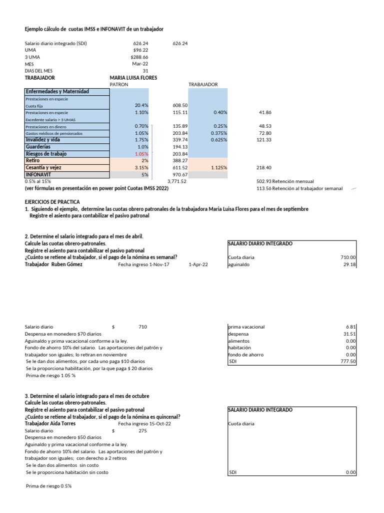 Cálculo de Cuotas IMSS e INFONAVIT | PDF | Salario | Gastos
