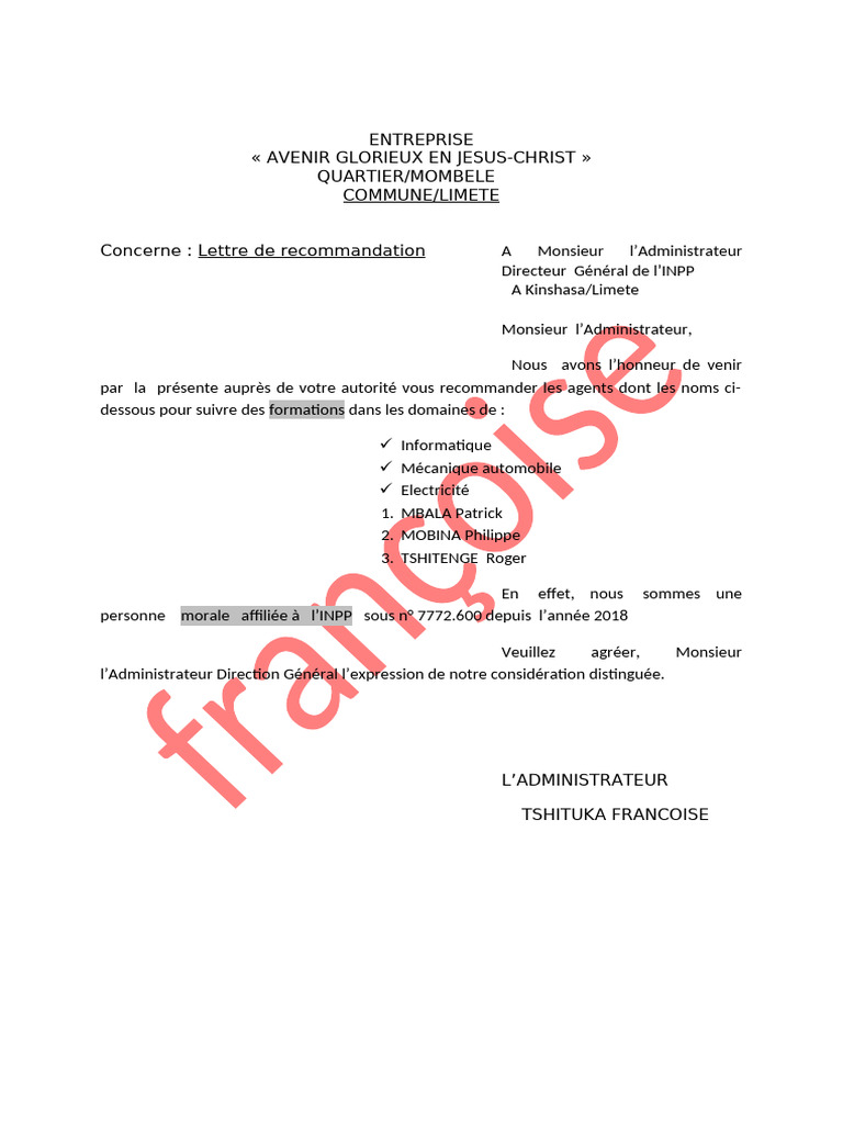 Recommandation pour formations INPP | PDF