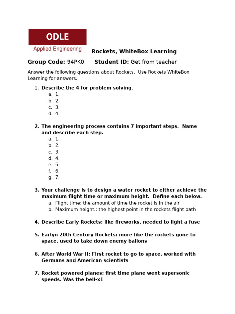 Rockets Worksheet | PDF
