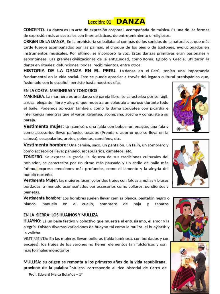 Historia y Tipos de Danza en Perú | PDF | Ropa | Bailes