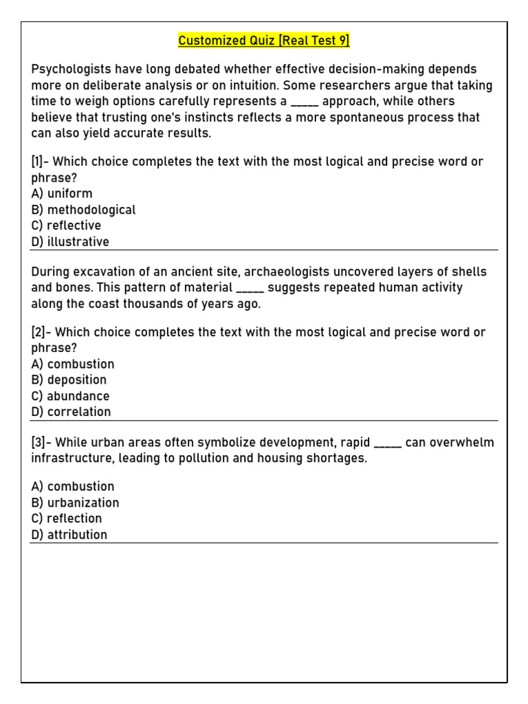 Customized Quiz [Real Test 9] | PDF | Groundwater | Agriculture