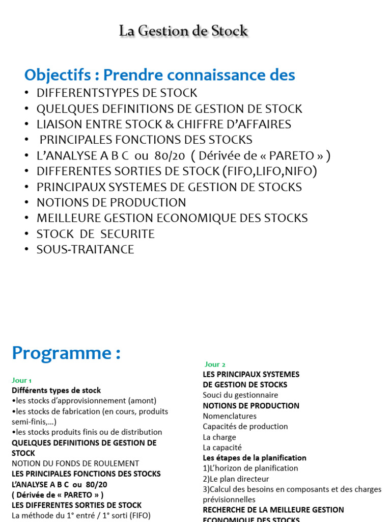 Gestion des Stocks : Types et Méthodes | PDF | Inventaire | Sécurité
