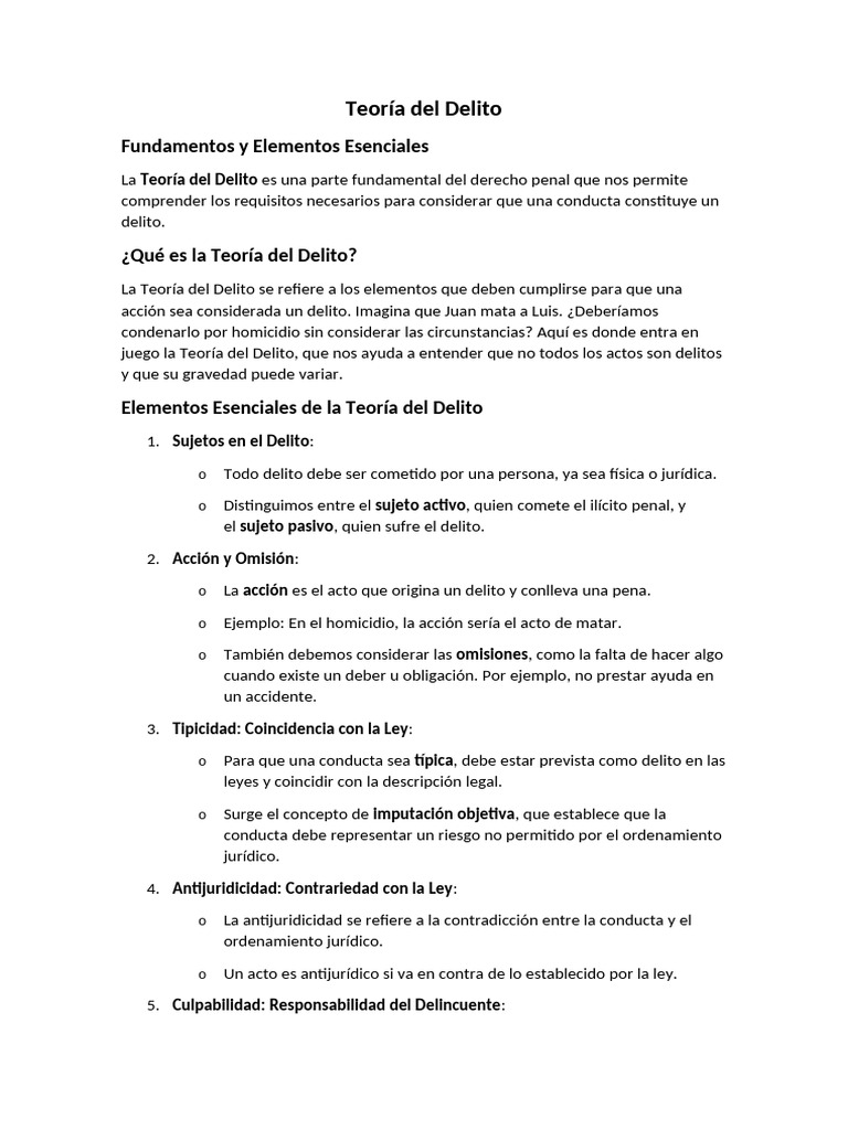 Elementos Clave de la Teoría del Delito | PDF | Derecho penal | Justicia
