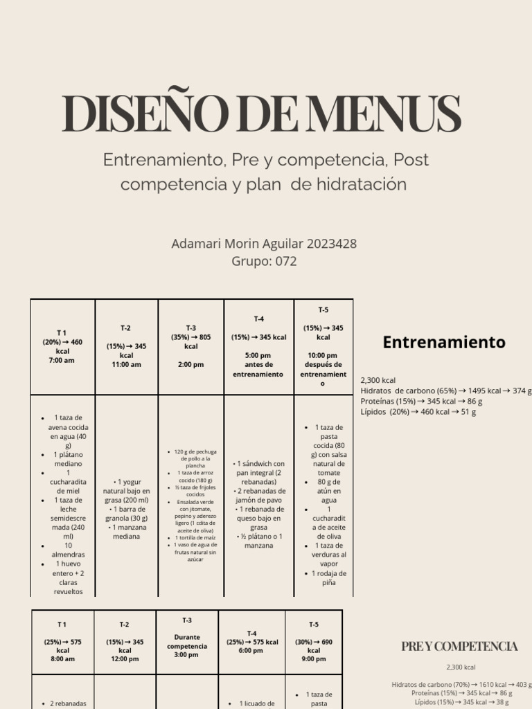 Plan de Menús y Hidratación Deportiva | PDF | Alimentos