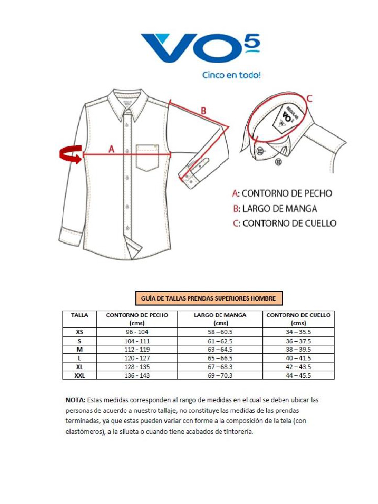 Guia de Tallas Camisas Caballero | PDF