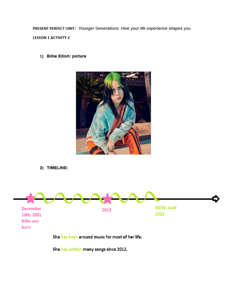LESSON 1 Activity 2 Billie Eilish TIMELINE PDF