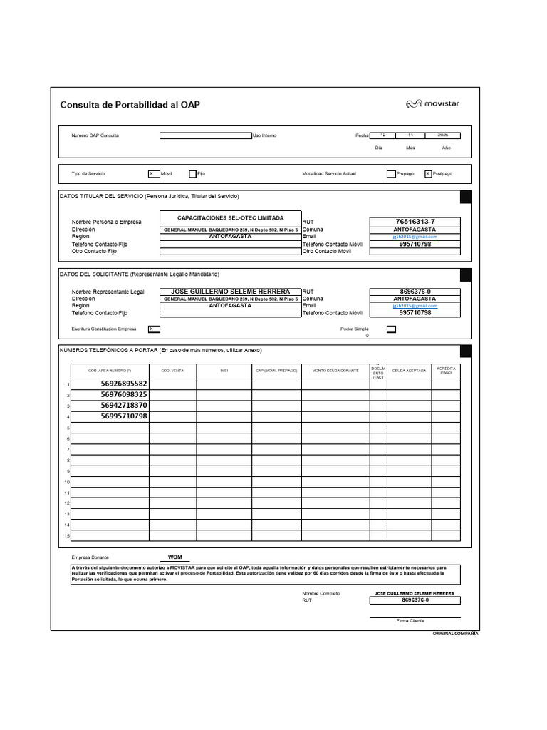 Consulta de Portabilidad OAP Movistar | PDF