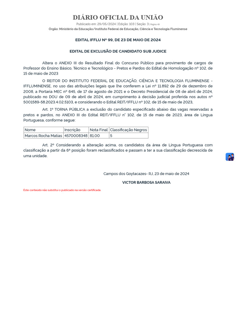 Edital+Ifflu+Nº+99,+de+23+de+Maio+de+2024+ +dou+ +Imprensa+Nacional | PDF