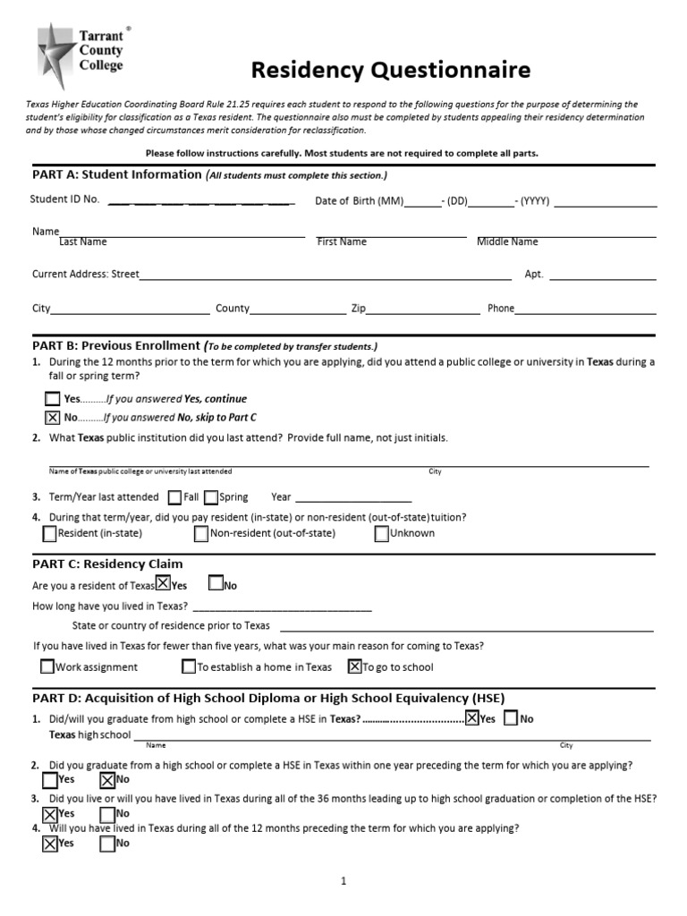 2018 11 Residency Questionnaire | PDF