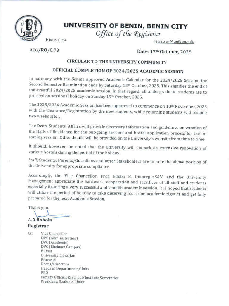 Circular On Completion of 2024-2025 Academic Session | PDF