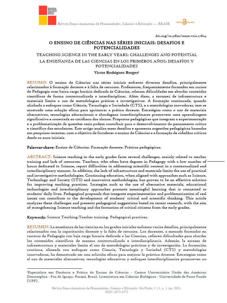 Desafios no Ensino de Ciências Iniciais | PDF | Pedagogia | Science