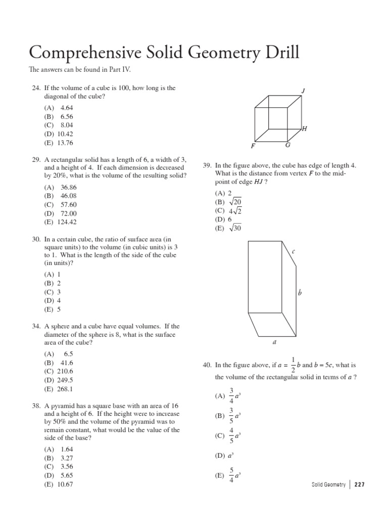 Comprehensive Solid Geometry Drill | PDF | Sphere | Length