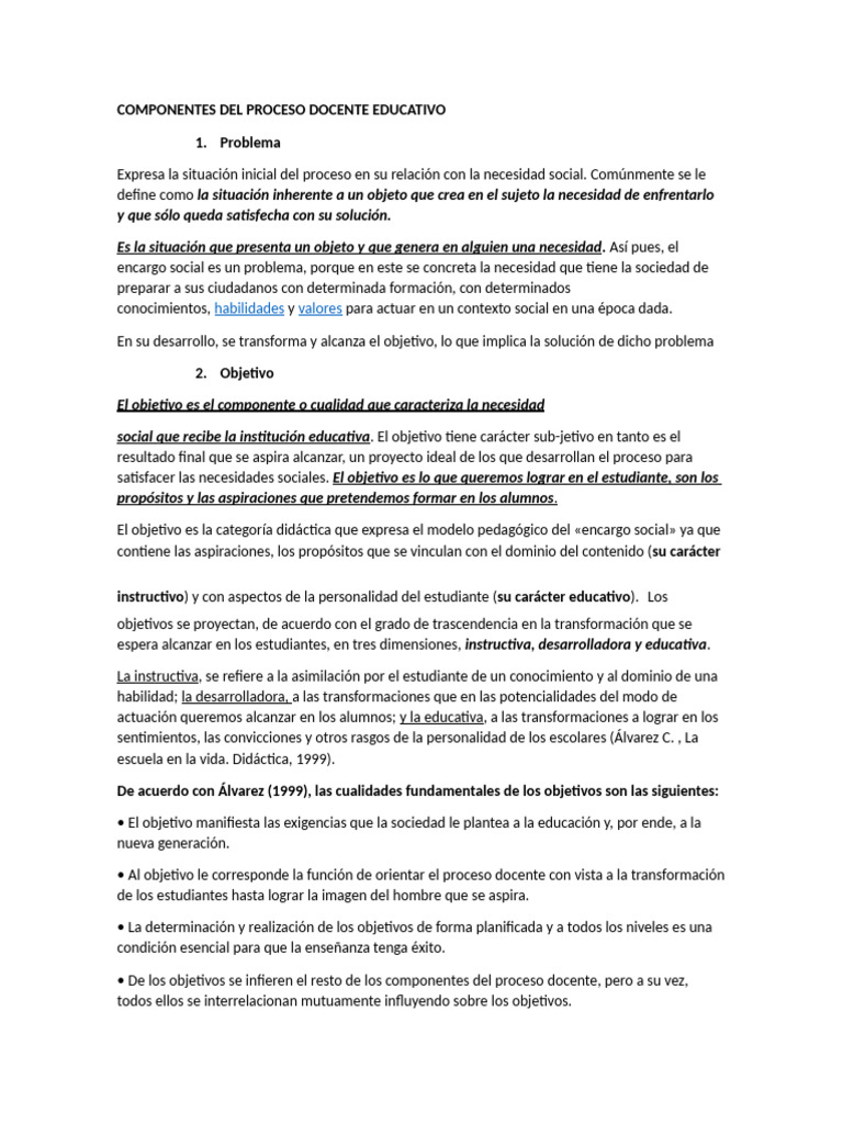 Componentes del Proceso Docente Educativo | PDF | Enseñando | Evaluación