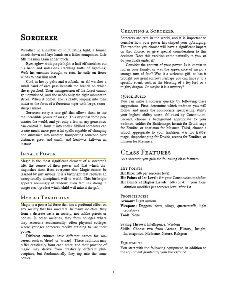 Sorcerer Class Overview and Guide | PDF