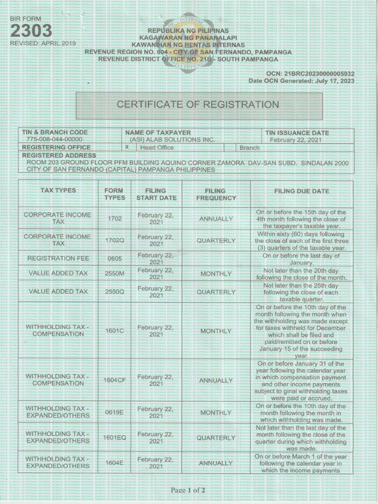 Alab Bir Form 2303 | PDF
