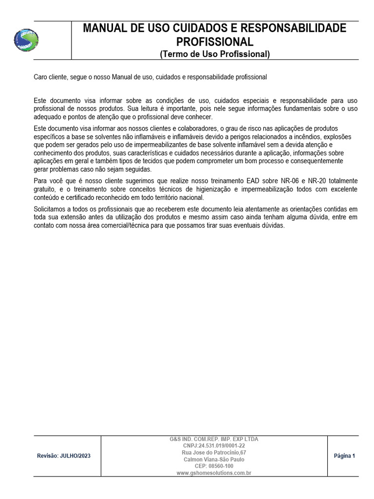 Manual de Uso Profissional - REVISÃo | PDF | Têxteis | Desperdício