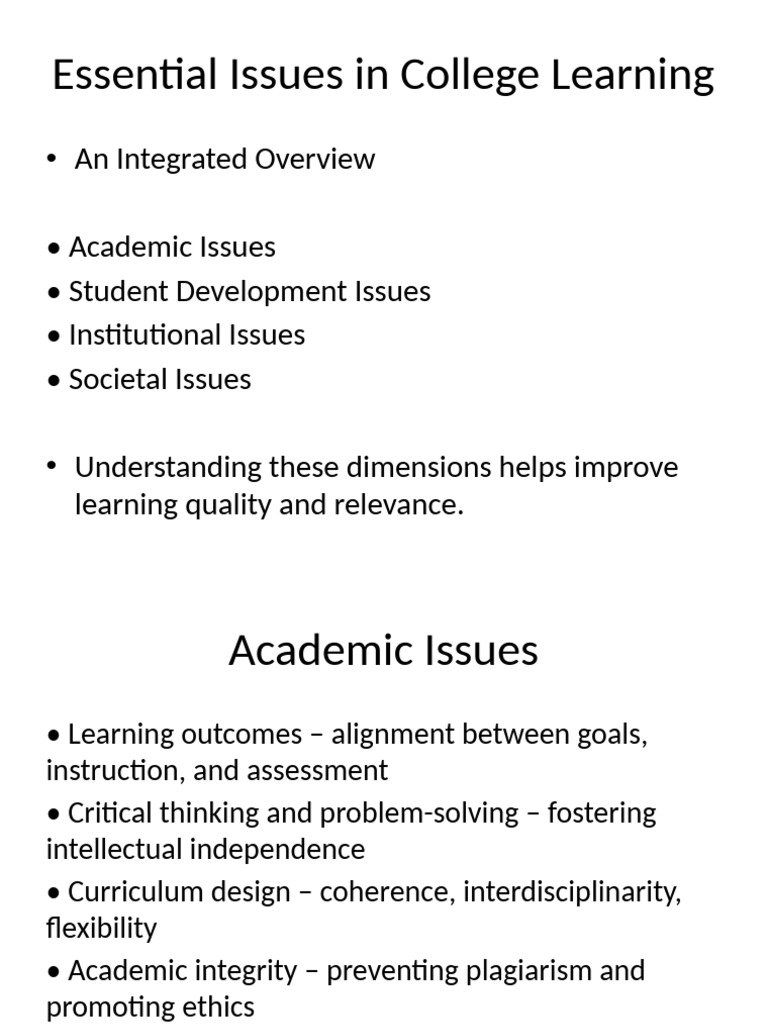 Essential Issues in College Learning | PDF