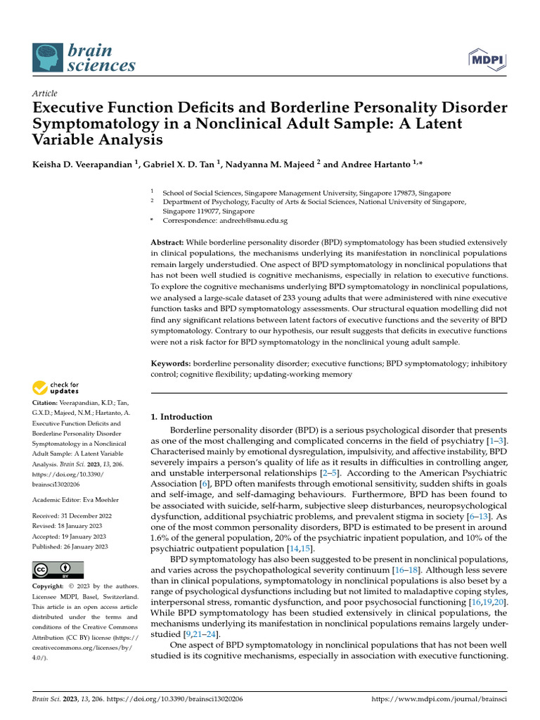 BPD Symptoms and Executive Function Deficits | PDF | Borderline ...