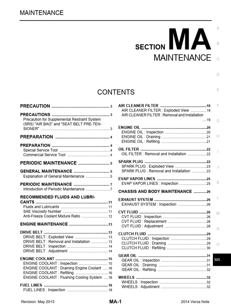 2014 Versa Note Maintenance Guide | PDF | Airbag | Axle