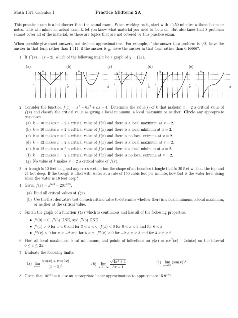 Math 1371 Calculus I Practice Exam | PDF | Theoretical Computer Science ...
