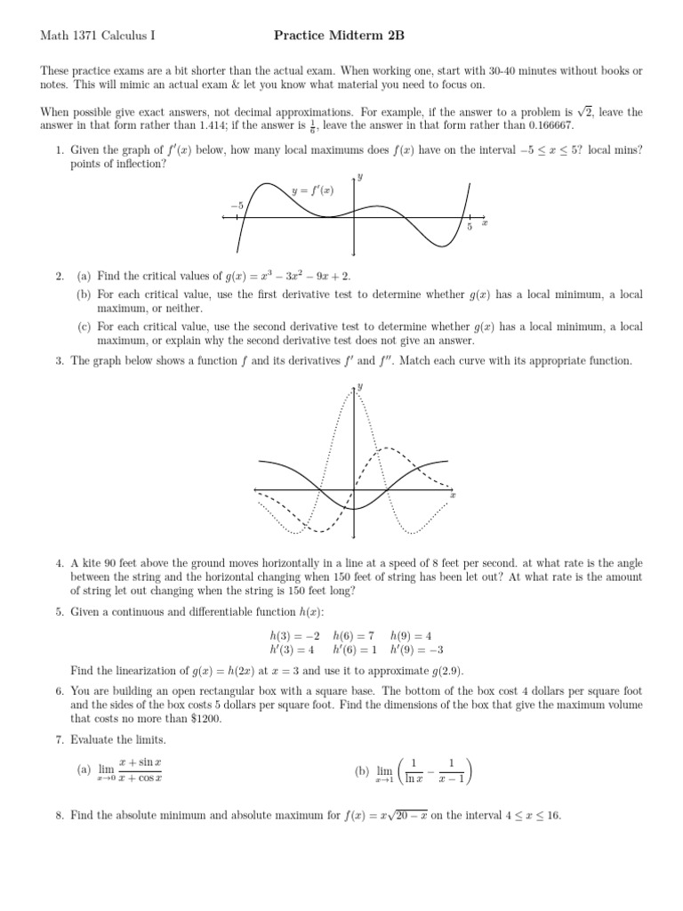 Calculus I Practice Midterm 2B Guide | PDF | Mathematical Analysis ...