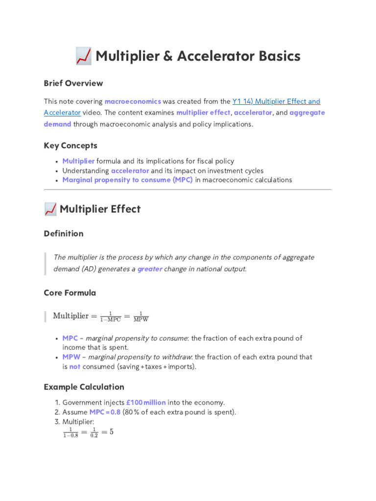 Multiplier & Accelerator Effects Explained | PDF | Fiscal Multiplier ...