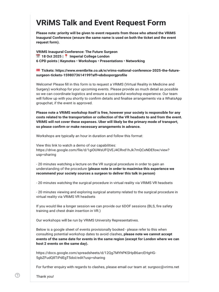 VRiMS Talk and Event Request Form | PDF | Virtual Reality | Oral And ...