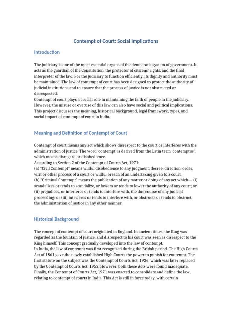 Contempt of Court Social Implications | PDF | Contempt Of Court ...