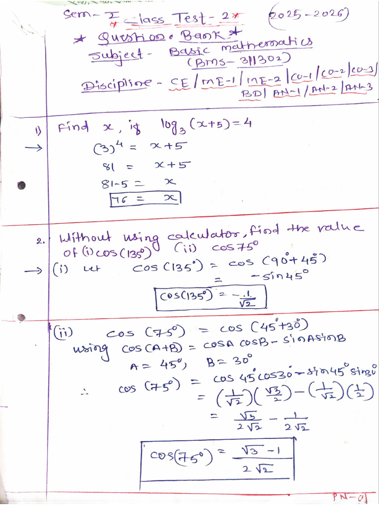 Maths Ct-2 QB Solution | PDF