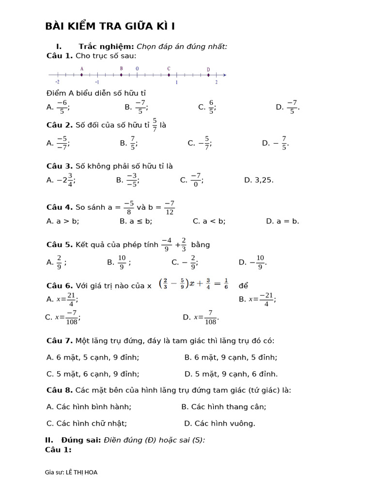 ĐỀ KTRA GK 1 SỐ 1 | PDF