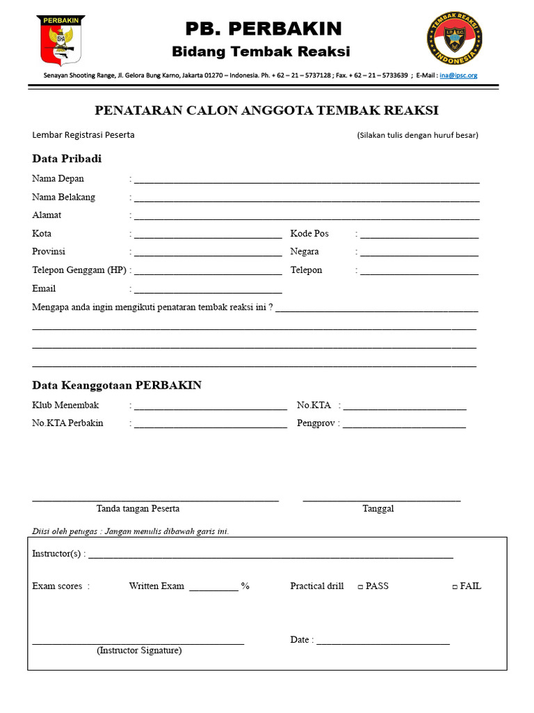 Pendaftaran Anggota Tembak Reaksi PERBAKIN | PDF
