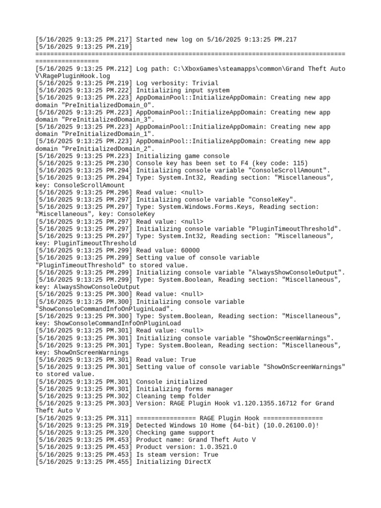 RagePluginHook Log | PDF | Xml | Computing
