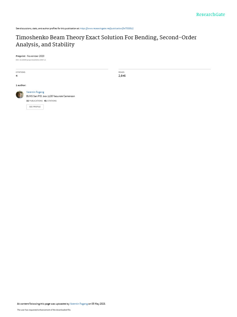 Timoshenko Beam Theory Exact Solution For Bending | PDF | Bending ...