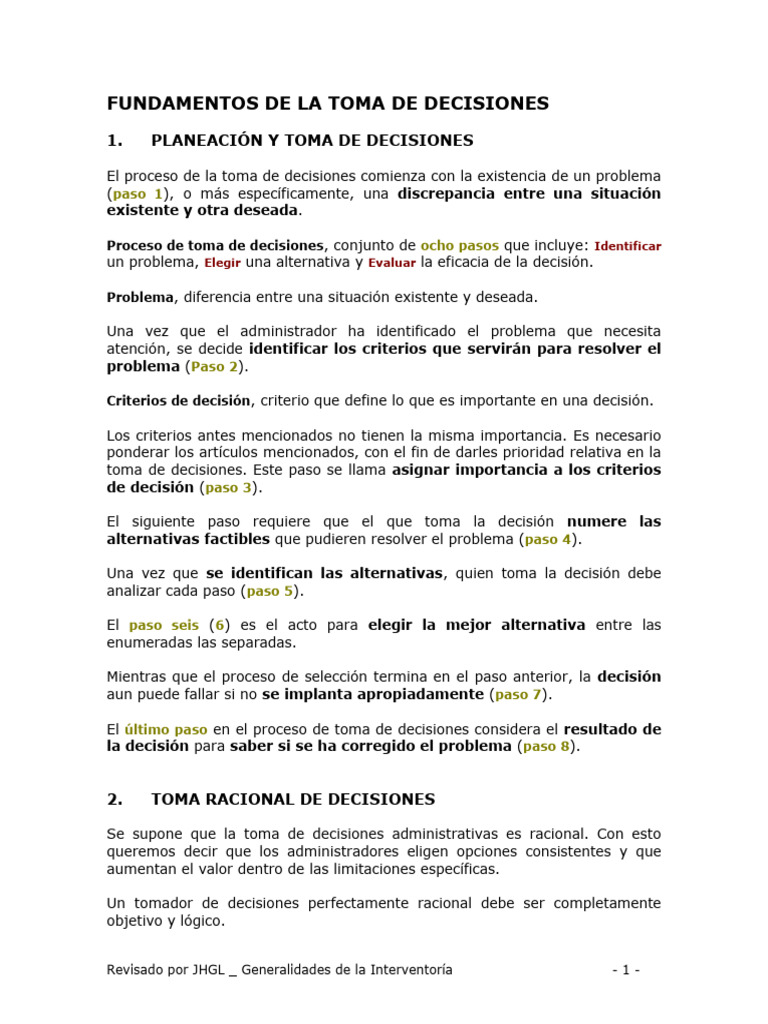 Fundamentos de la Toma de Decisiones | PDF | Toma de decisiones | Cognición